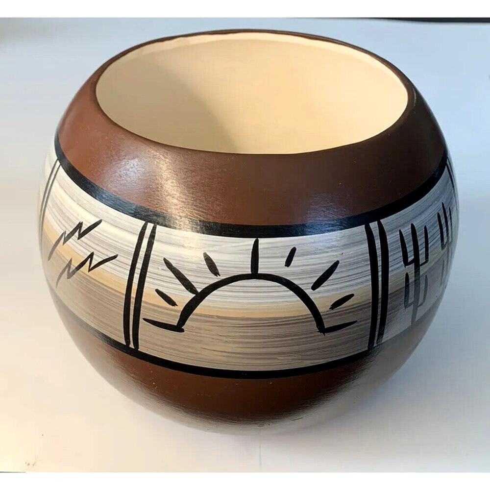 JANET HAEFNER Hand Painted Southwest Clay Pottery Bowl Vase Planter Tucson AZ